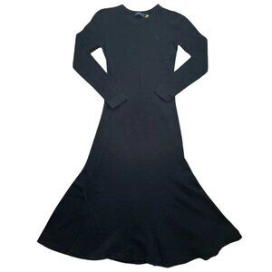 Polo Ralph Lauren Black Waffle Knit Maxi Dress with Long Sleeves